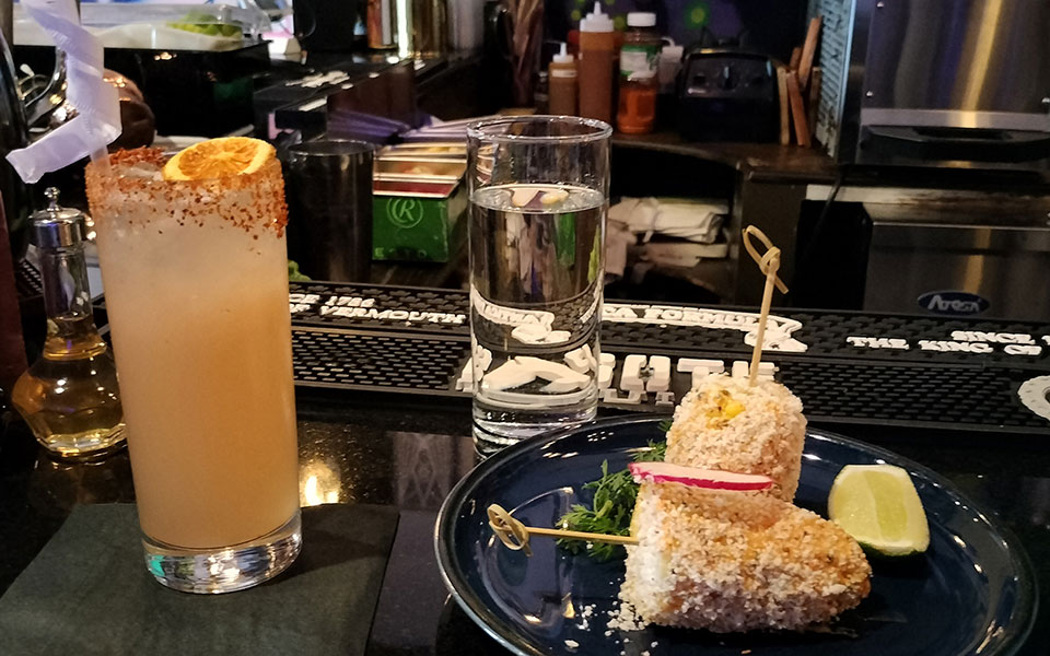 Virgin Mezcal Paloma and Elote